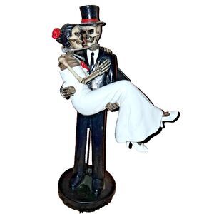 Day Of The Dead Skeleton Bride And Groom Wedding Couple Resin Figurine 8.5"